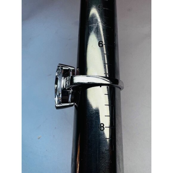 Sterling Silver 925 Marquise Cut CZ Ring Size 7 Art Deco Estate Statement - Picture 7 of 12